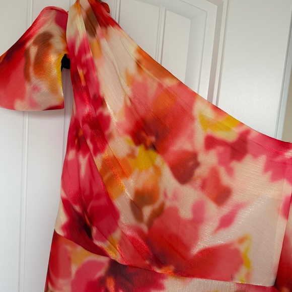 Alex Marie Dresses & Skirts - Alex Marie Floral One Shoulder Chiffon Gown - Coral/White - Size 14